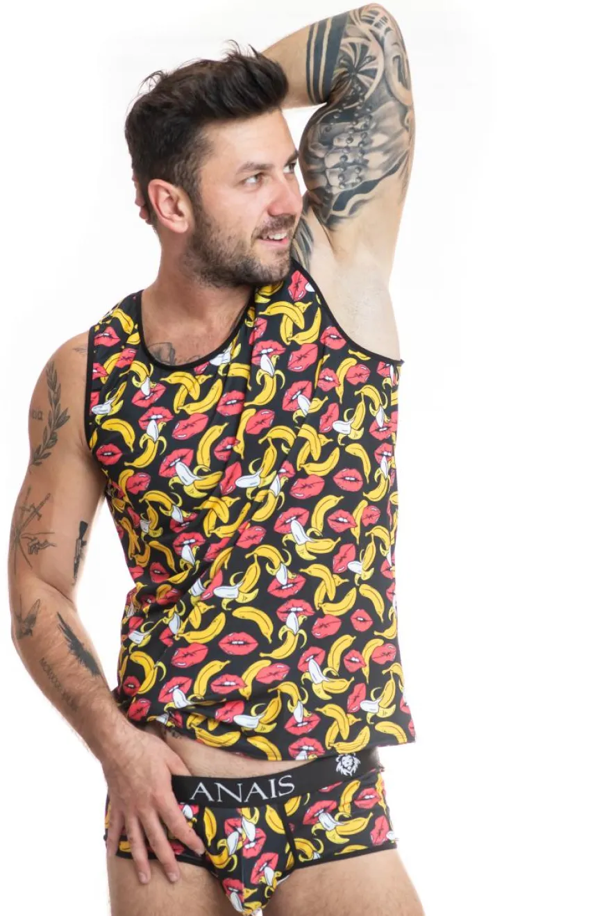 Anais - Herren Tank-Top mit Bannen-Kussmund Muster
