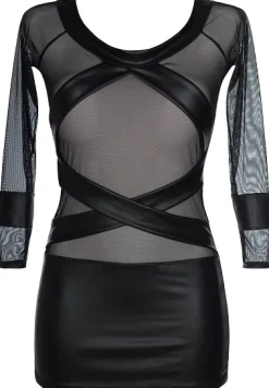 axami - Wetlook Minikleid in Netz- und Strap-Optik V-8419 schwarz