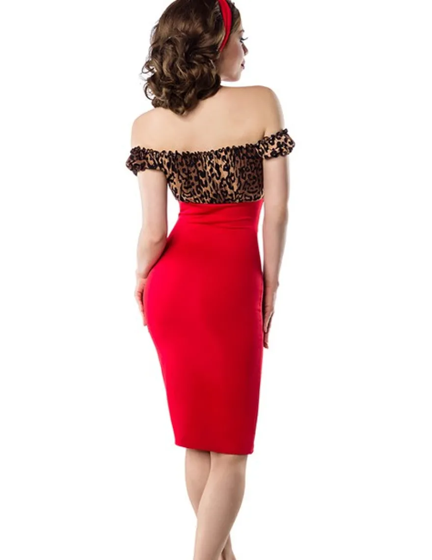 Belsira - Vintage Kleid in rot mit Leo- Muster