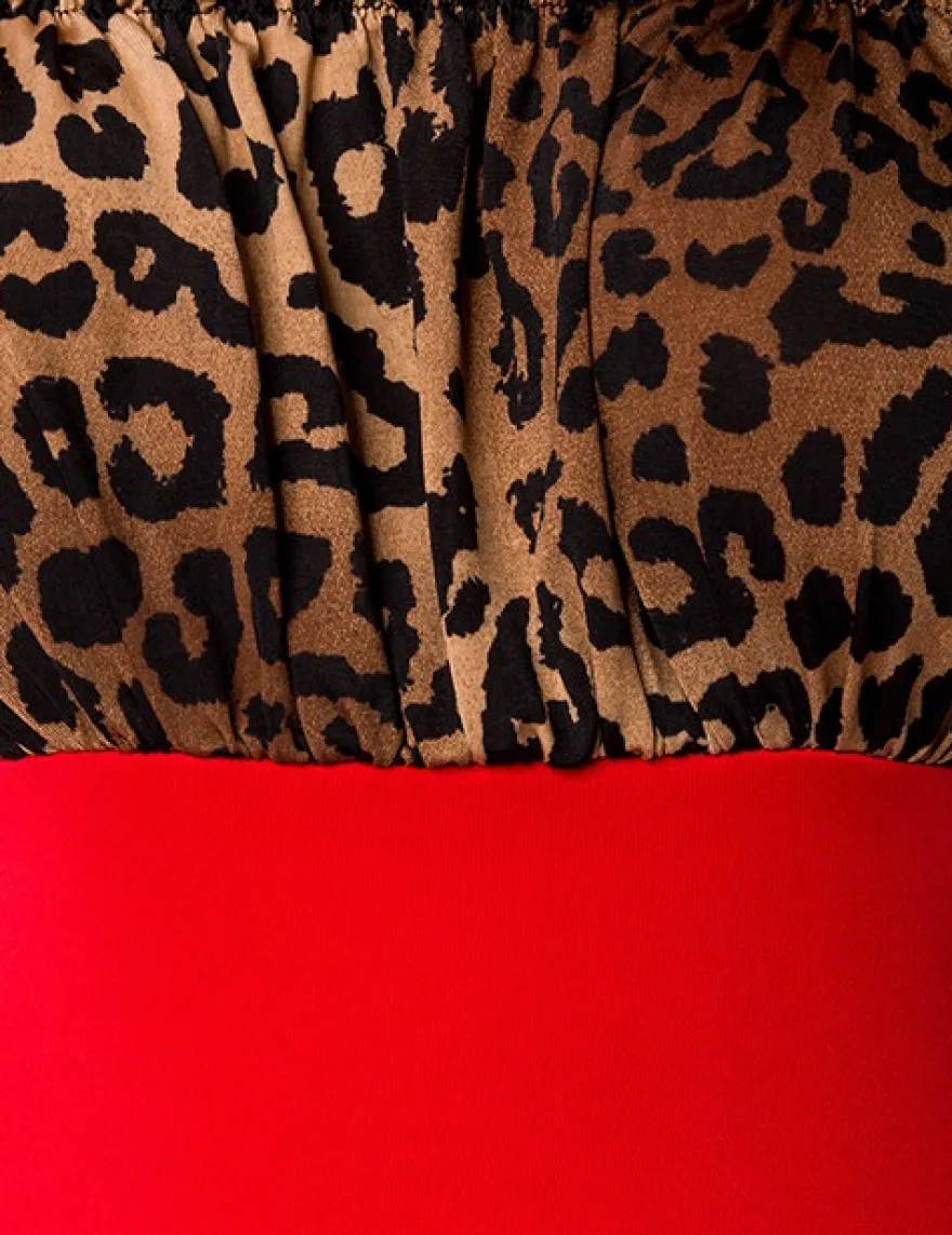 Belsira - Vintage Kleid in rot mit Leo- Muster