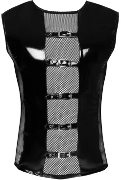 Black Level - Herren Shirt aus Lack und Mesh mit Schnallen