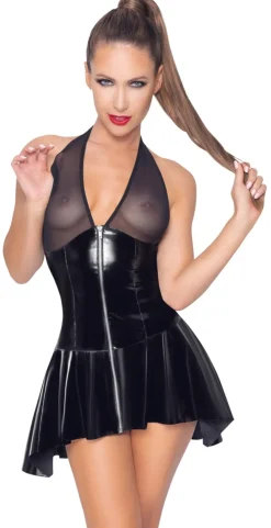 Black Level - Lack-Kleid mit zartem Netz