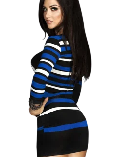 Chilirose - Minikleid Longpulli in schwarz blau weiß