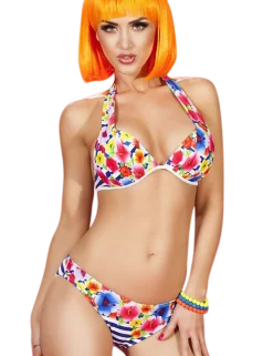 Chilirose - Neckholder Bikini mit Push Up und Blumen Muster