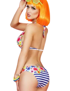 Chilirose - Neckholder Bikini mit Push Up und Blumen Muster