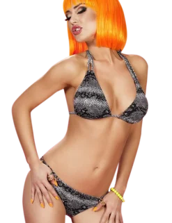 Chilirose - Push Up Bikini in Schlangenleder Optik in grau weiß