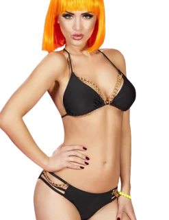 Chilirose - Push Up Bikini mit Neckholder in schwarz mit goldenen Ketten