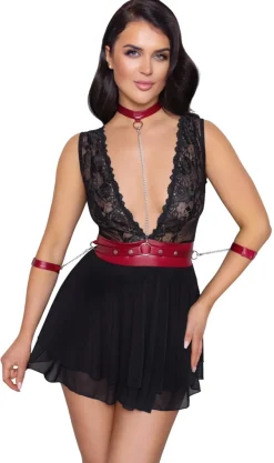 Cottelli Bondage - Babydoll aus zarter Spitze im edlen Mattlook