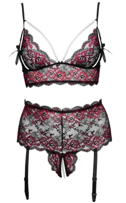 Cottelli Collection - Dessous Set aus Blütenspitze schwarz-rot