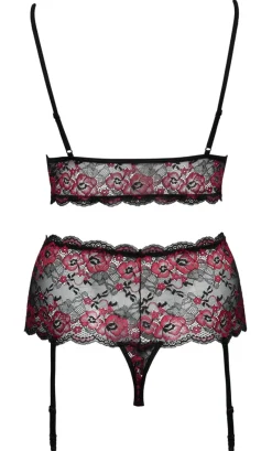 Cottelli Collection - Dessous Set aus Blütenspitze schwarz-rot