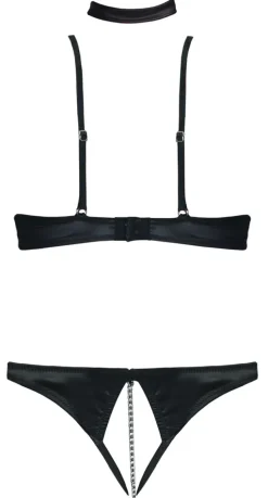 Cottelli Collection - Hebe Set mit String ouvert und Kette schwarz