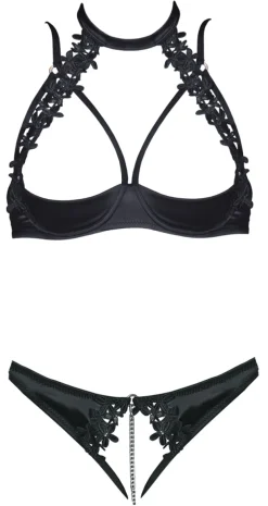 Cottelli Collection - Hebe Set mit String ouvert und Kette schwarz