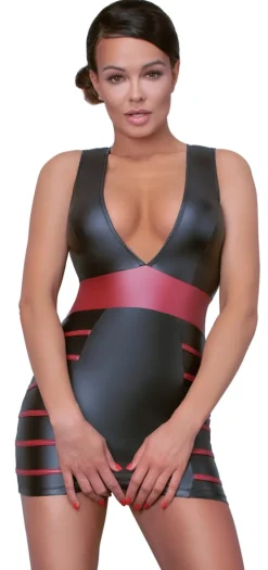 Cottelli Collection - Party Kleid mit tiefem Ausschnitt schwarz-rot