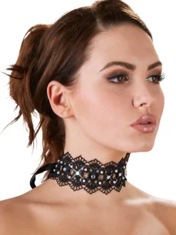 Cottelli Collection - Stickereihalsband mit Strass schwarz