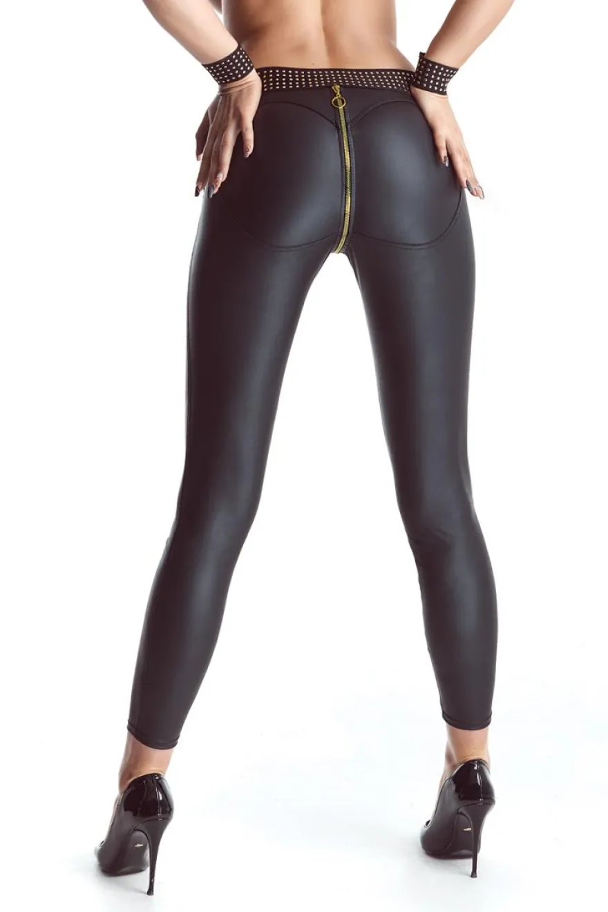 Demoniq - Wetlook Leggings mit goldenen Details