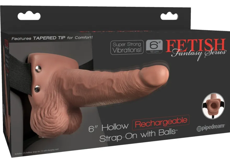 Fetish Fantasy Series - 6" Hollow Rechargeable Strap-on with Balls natural