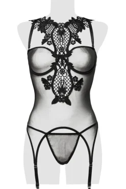 Grey Velvet - erotisches Set aus zarter Spitze mit Häkelspitz schwarz 15263