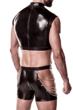 Grey Velvet - Herren Clubwear-Set aus Lederimitat mit Ketten