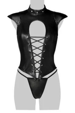 Grey Velvet - Kunstleder Corsage mit String schwarz 15319
