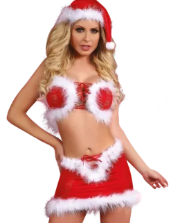 LivCo Corsetti - Christmas Lust Set aus Spitze mit Schnürung rot weiß