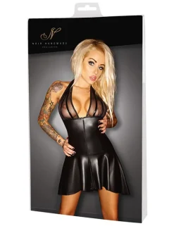 Noir Handmade Exclusive - Wetlook-Kleid mit Neckholder und Lack-Streifen
