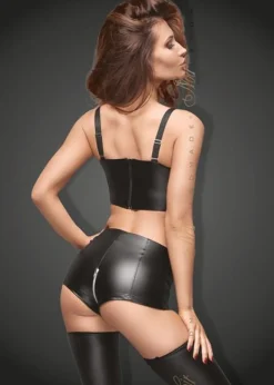 Noir Handmade - High Waist Powerwetlook Shorts mit Reißverschluss F164 schwarz