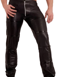 Noir Handmade - Lange Wetlook Hose mit Lackeinsätzen