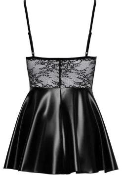 Noir Handmade - Powerwetlook Minikleid mit zarter Spitze und Reißverschluss