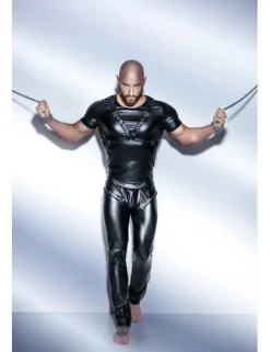 Noir Handmade - Powerwetlook-Shirt mit verstellbarem Harness aus Eco-Leather