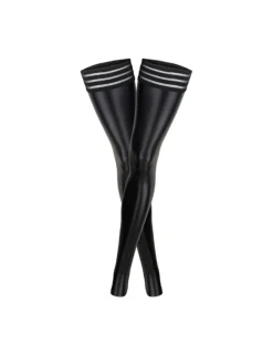 Noir Handmade - Powerwetlook Stockings mit elastischen Bändern schwarz