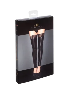 Noir Handmade - Powerwetlook Stockings mit elastischen Bändern schwarz
