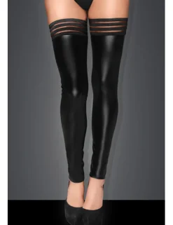 Noir Handmade - Powerwetlook Stockings mit elastischen Bändern schwarz