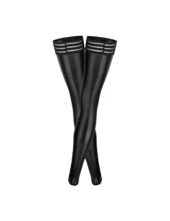Noir Handmade - Powerwetlook Stockings mit elastischen Bändern schwarz