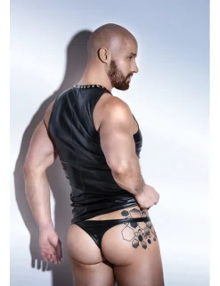Noir Handmade - Ärmelloses Wetlook-Top mit Eco-Leather-Ösen-Tape und Schnürung