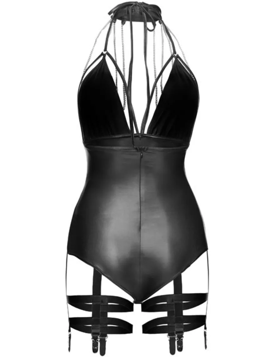 Noir Handmade - wetlook Body OUTRAGEOUS mit Strumpfband F109