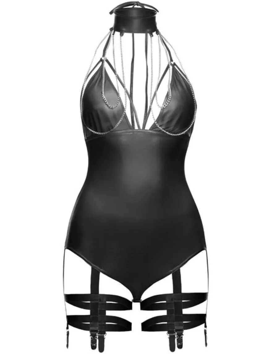 Noir Handmade - wetlook Body OUTRAGEOUS mit Strumpfband F109