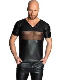 Noir Handmade - Wetlook Shirt mit V-Ausschnitt