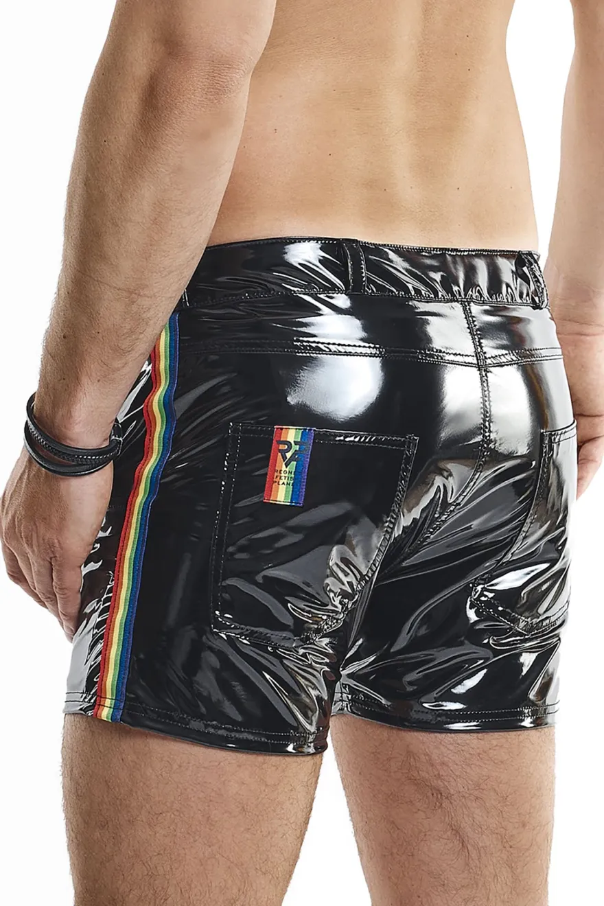 Regnes Fetish Planet - Rainbow Shorts aus glänzendem Material
