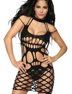 Saresia - Verführerisches Negligee-Kleid mit Lochmuster in schwarz