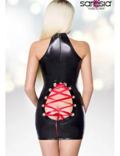 SARESIA - Wetlook-Kleid schwarz/rot