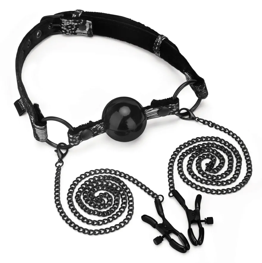 Steamy Shades - Ball Gag with Nipple Clamps schwarz