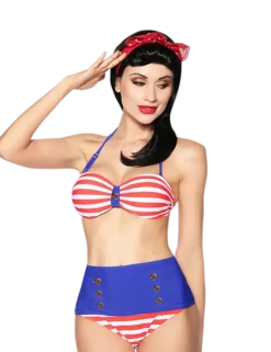 Zugeschnürt Shop - Vintage-Bandeau-Bikini mit Streifen in rot/weiß